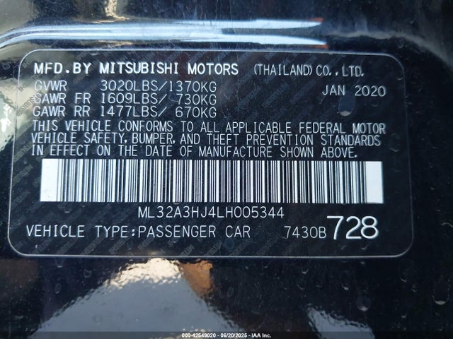 ML32A3HJ4LH005344 Mitsubishi Mirage