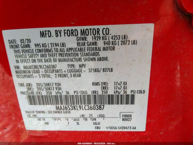 2020 FORD ECOSPORT MAJ6S3KL9LC360387 Photo 8