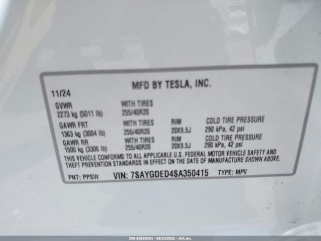 2025 TESLA MODEL Y 7SAYGDED4SA350415 Photo 8