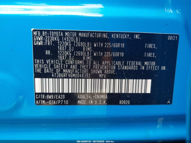4T3B6RFV6MU048392 Toyota a25a-fxs, 3nm+4nm(li)