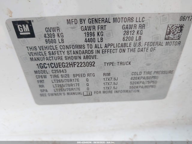 Chevrolet l96 - e85 max, iron 2017 1GC1CUEG2HF223092 Image 9
