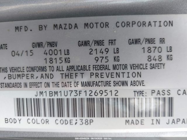 2015 MAZDA MAZDA3 JM1BM1U73F1269512 Photo 8