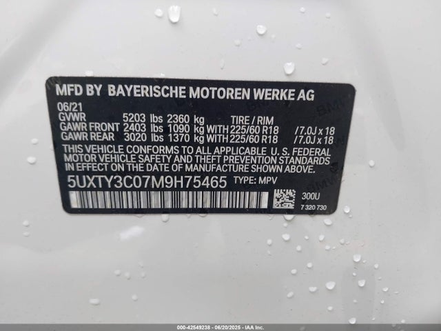 5UXTY3C07M9H75465 BMW 2021