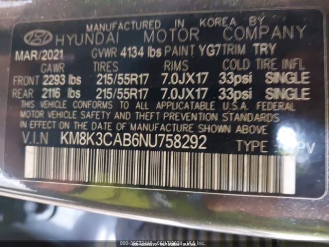 2022 HYUNDAI KONA KM8K3CAB6NU758292 Photo 8