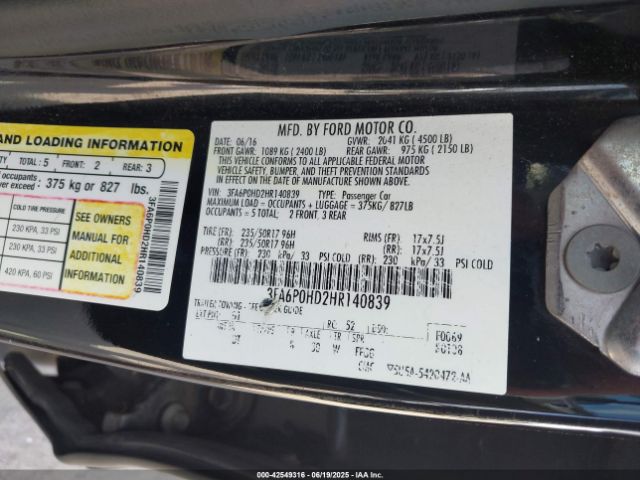 2017 FORD FUSION 3FA6P0HD2HR140839 Photo 8