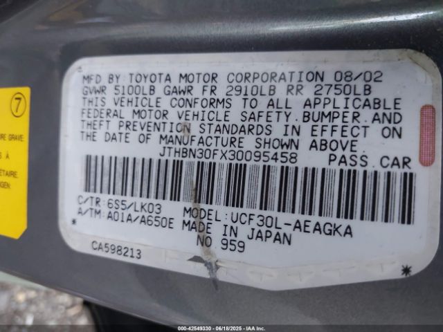 2003 LEXUS LS 430 JTHBN30FX30095458 Photo 8