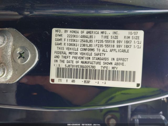 2008 ACURA RDX 5J8TB18538A005780 Photo 8