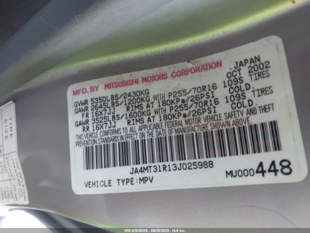 2003 MITSUBISHI MONTERO SPORT JA4MT31R13J025988 Photo 8