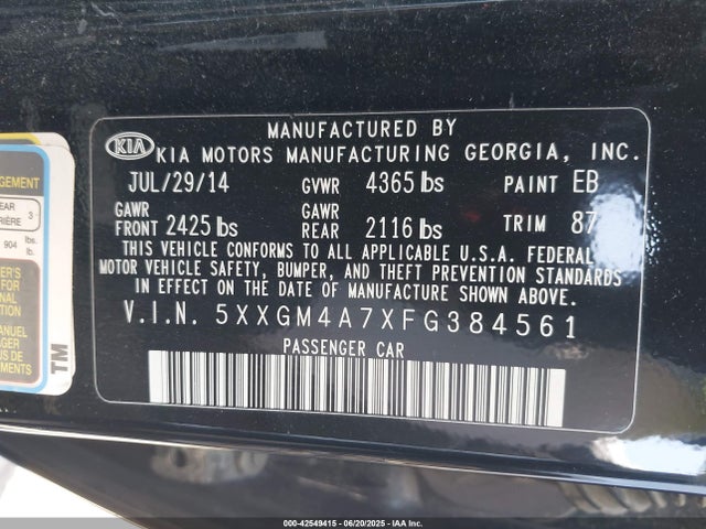 5XXGM4A7XFG384561 KIA dohc gdi theta ii