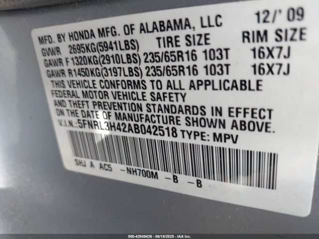 2010 HONDA ODYSSEY 5FNRL3H42AB042518 Photo 8