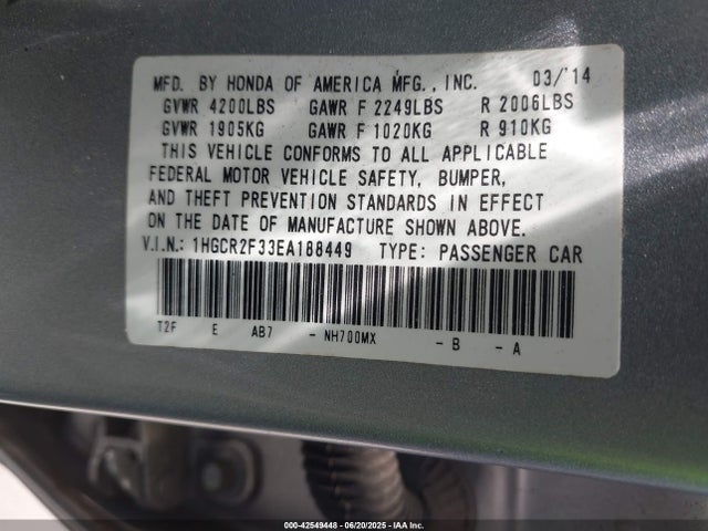 Honda k24w1 2014 1HGCR2F33EA188449 Image 9