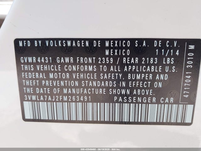 3VWLA7AJ2FM263491 Volkswagen Jetta