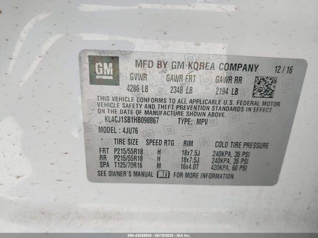 KL4CJ1SB1HB098867 Buick luv mfi, vvt: variable valve timing, alum, e85 max