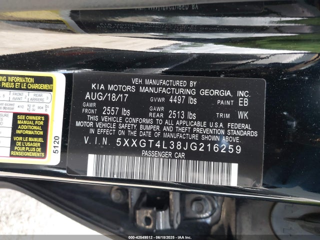 5XXGT4L38JG216259 KIA gdi