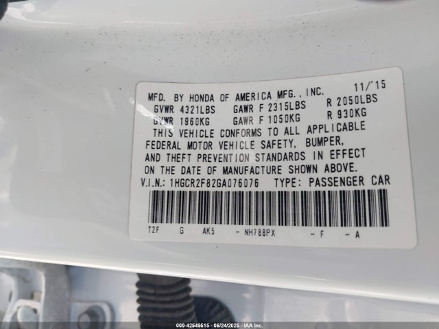 1HGCR2F82GA076076 Honda k24w1