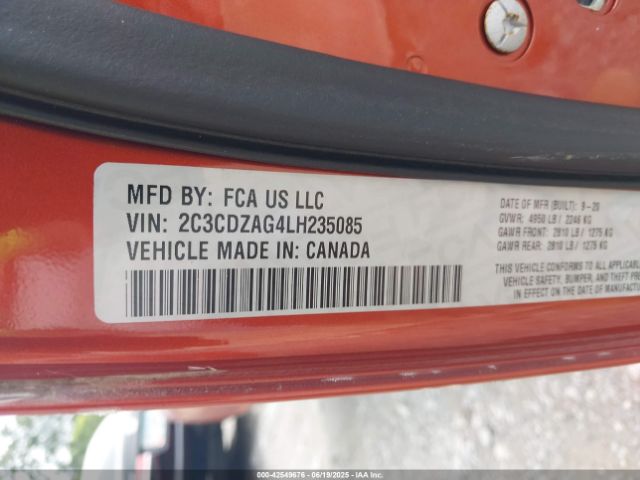 2020 DODGE CHALLENGER 2C3CDZAG4LH235085 Photo 8