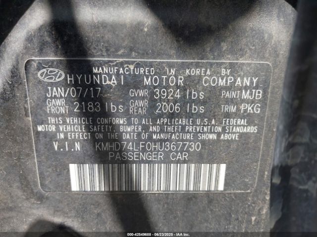 KMHD74LF0HU367730 Hyundai 2017