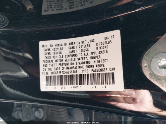 1HGCR2F7XHA259685 Honda k24w1