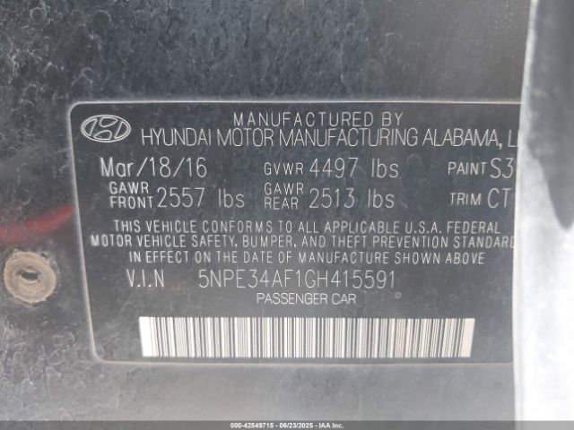 2016 HYUNDAI SONATA 5NPE34AF1GH415591 Photo 8