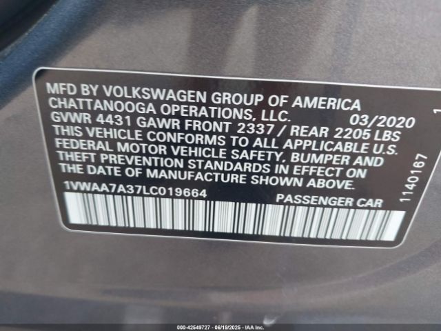 2020 VOLKSWAGEN PASSAT 1VWAA7A37LC019664 Photo 8