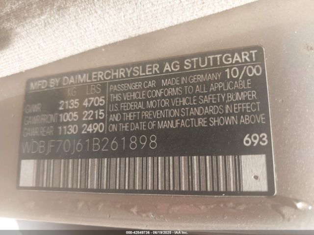 2001 MERCEDES-BENZ E 430 WDBJF70J61B261898 Photo 8