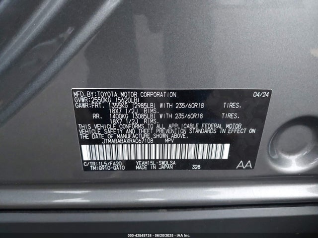 JTMABABAXRA067108 Subaru 1ym motor
