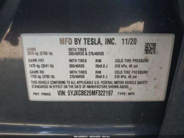 2021 TESLA MODEL X 5YJXCBE25MF322197 Photo 8