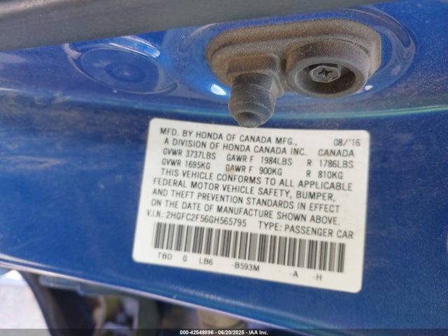 Honda k20c2 2016 2HGFC2F56GH565795 Image 9