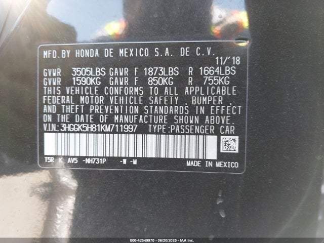 3HGGK5H81KM711997 Honda l15b1