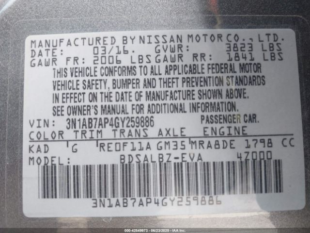 3N1AB7AP4GY259886 Nissan 2016
