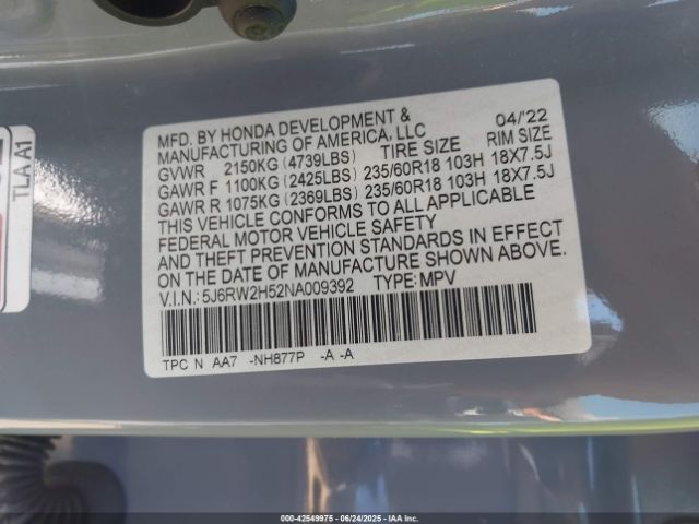 2022 HONDA CR-V 5J6RW2H52NA009392 Photo 8