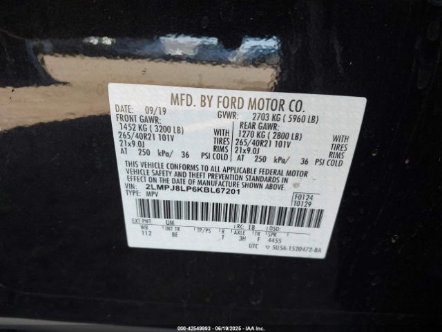 2019 LINCOLN NAUTILUS 2LMPJ8LP6KBL67201 Photo 8