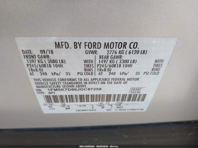 Ford 3.5l ti-vct 2018 1FM5K7D86JGC87258 Image 9