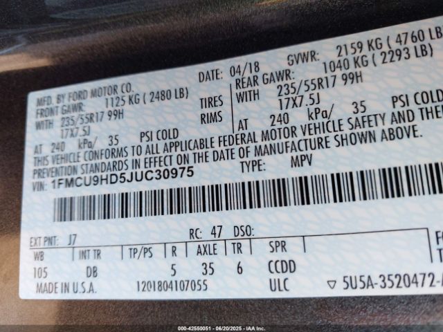 2018 FORD ESCAPE 1FMCU9HD5JUC30975 Photo 8