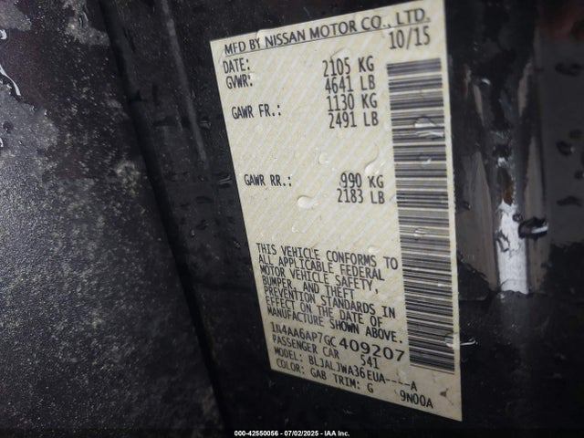 Nissan Maxima 2016 1N4AA6AP7GC409207 Image 9