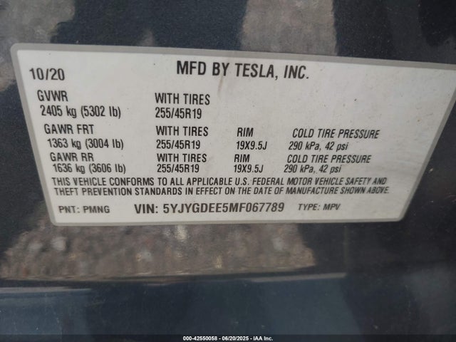 2021 TESLA MODEL Y 5YJYGDEE5MF067789 Photo 8
