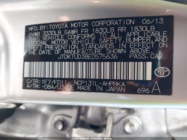 Toyota 1nz-fe 2014 JTDKTUD38ED575636 Image 9