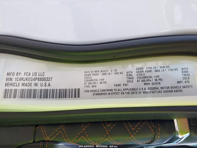 1C4RJKEG4P8806327 Jeep GRAND CHEROKEE L
