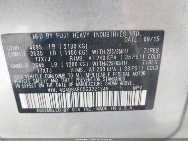 4S4BSAEC5G3221349 Subaru 2.5l u5