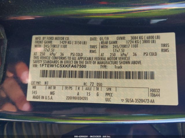 2019 FORD F-150 1FTEW1C5XKFA67500 Photo 8