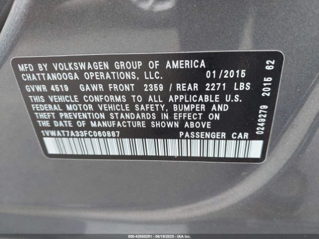 2015 VOLKSWAGEN PASSAT 1VWAT7A33FC060887 Photo 8
