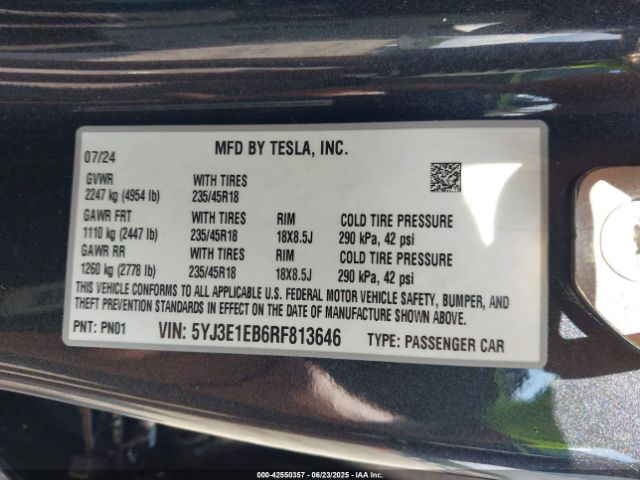 2024 TESLA MODEL 3 5YJ3E1EB6RF813646 Photo 8