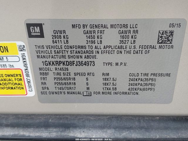 1GKKRPKD8FJ364973 GMC llt
