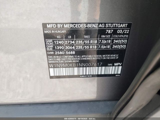 W1N9M0KB1NN007617 Mercedes-Benz electric motor