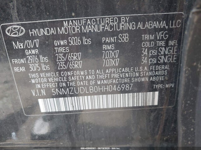 5NMZUDLB0HH046987 Hyundai gdi theta ii