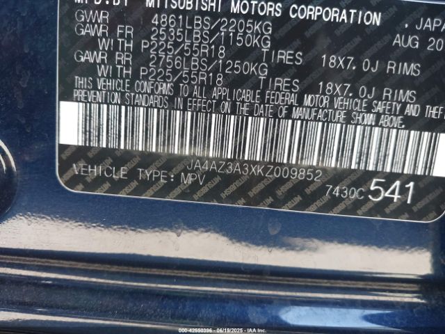 2019 MITSUBISHI OUTLANDER JA4AZ3A3XKZ009852 Photo 8