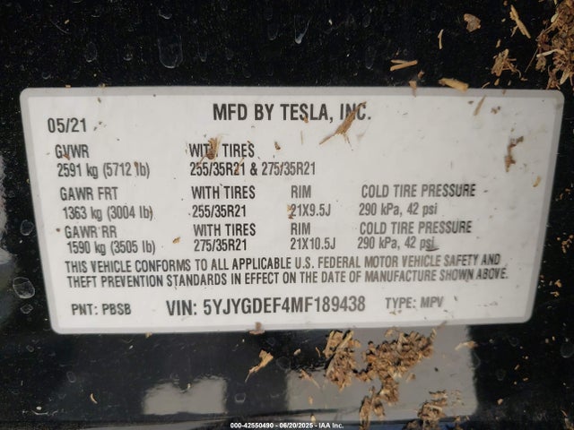 2021 TESLA MODEL Y 5YJYGDEF4MF189438 Photo 8