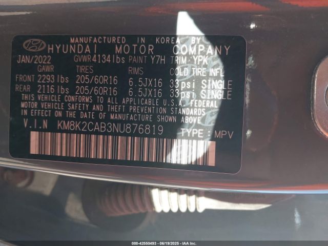 2022 HYUNDAI KONA KM8K2CAB3NU876819 Photo 8