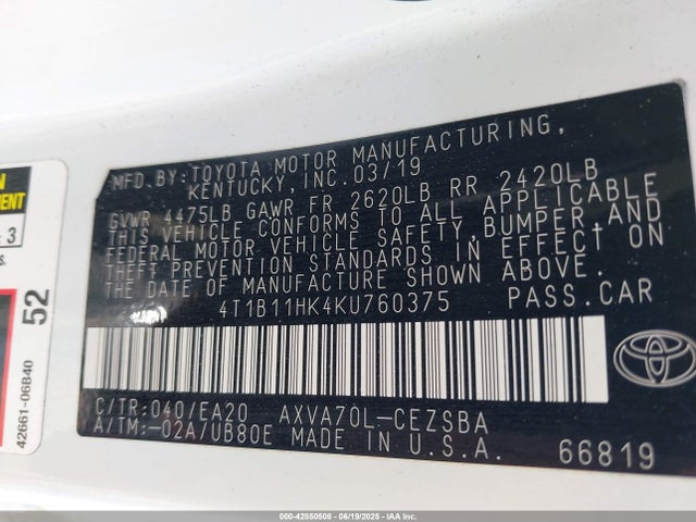 4T1B11HK4KU760375 Toyota a25a-fks