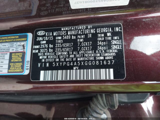 5XYPG4A5XGG081637 KIA dohc gdi lambda ii
